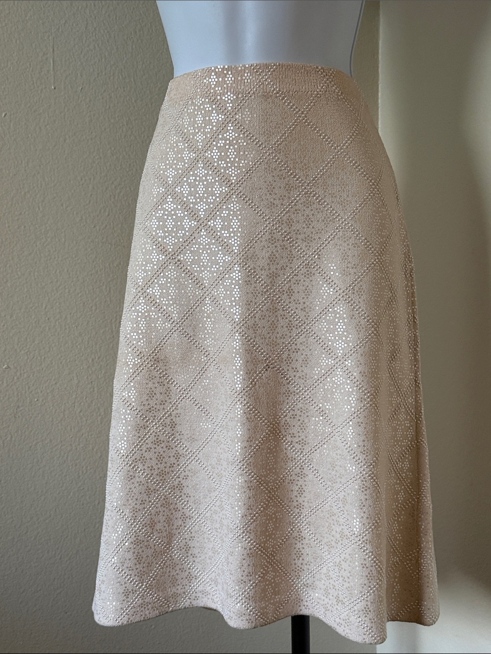 St. John Champagne Sequin A-Line Skirt